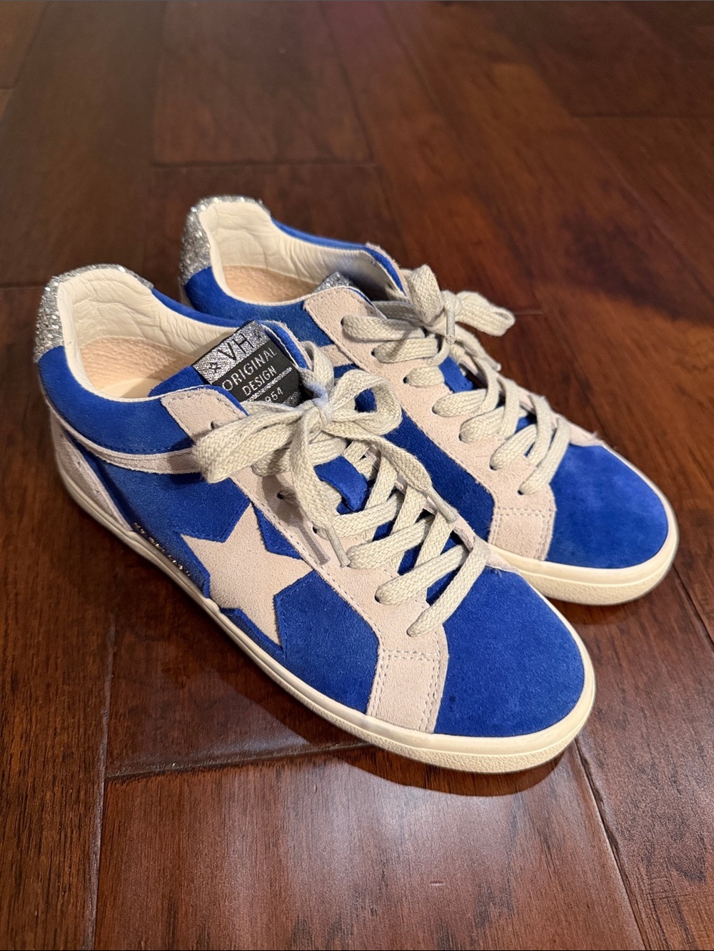 Vintage Havana Royal Blue Suede Star Sneakers with Cream Trim